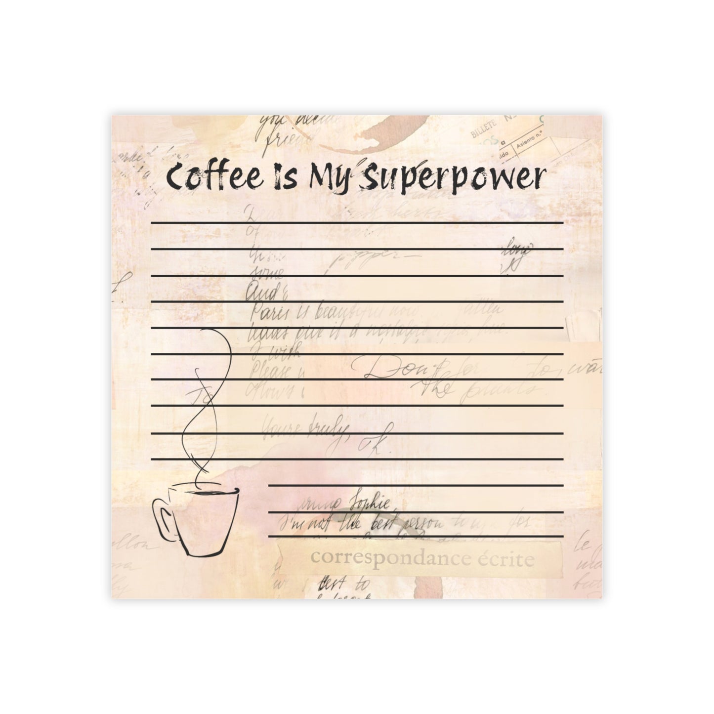 📒 Coffee Is My Superpower – Lined Sticky Notes