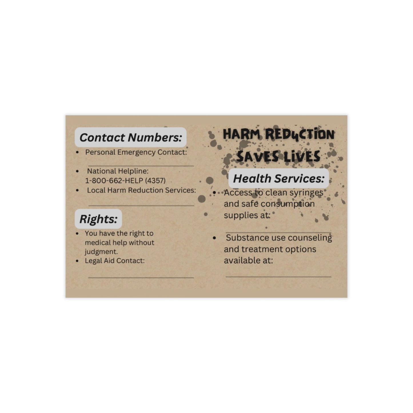 🩺 Harm Reduction Tips – Emergency Prep Wallet Cards (Set of 100)