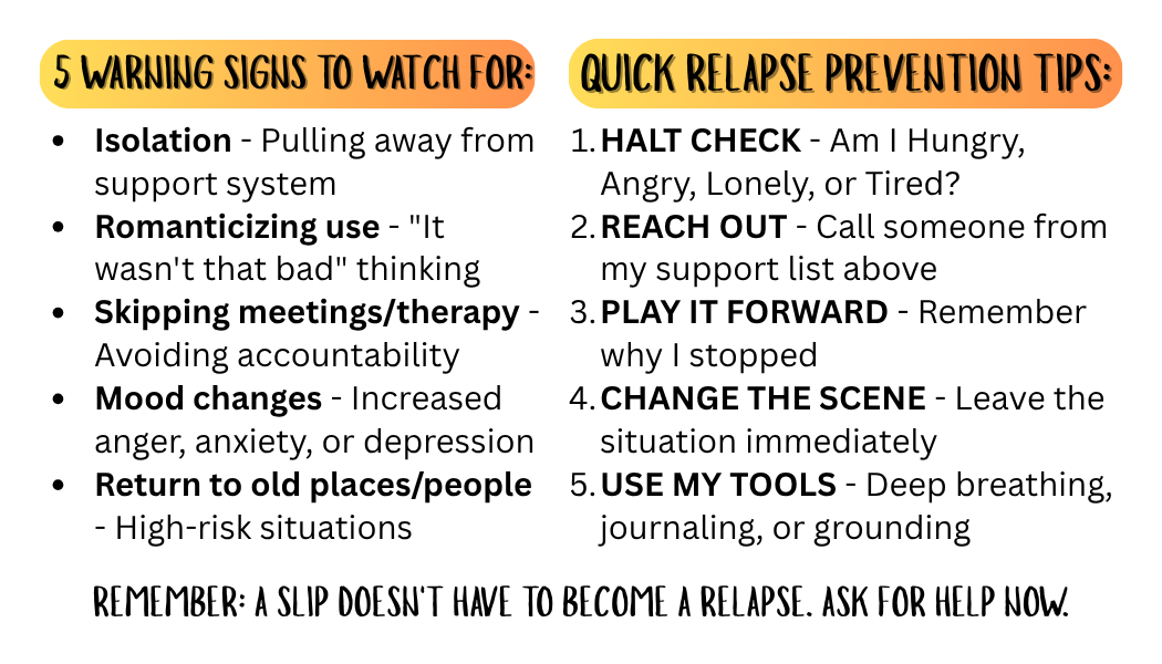 Relapse Prevention Wallet Card | Recovery Support Reference Card with Fill-In Sections