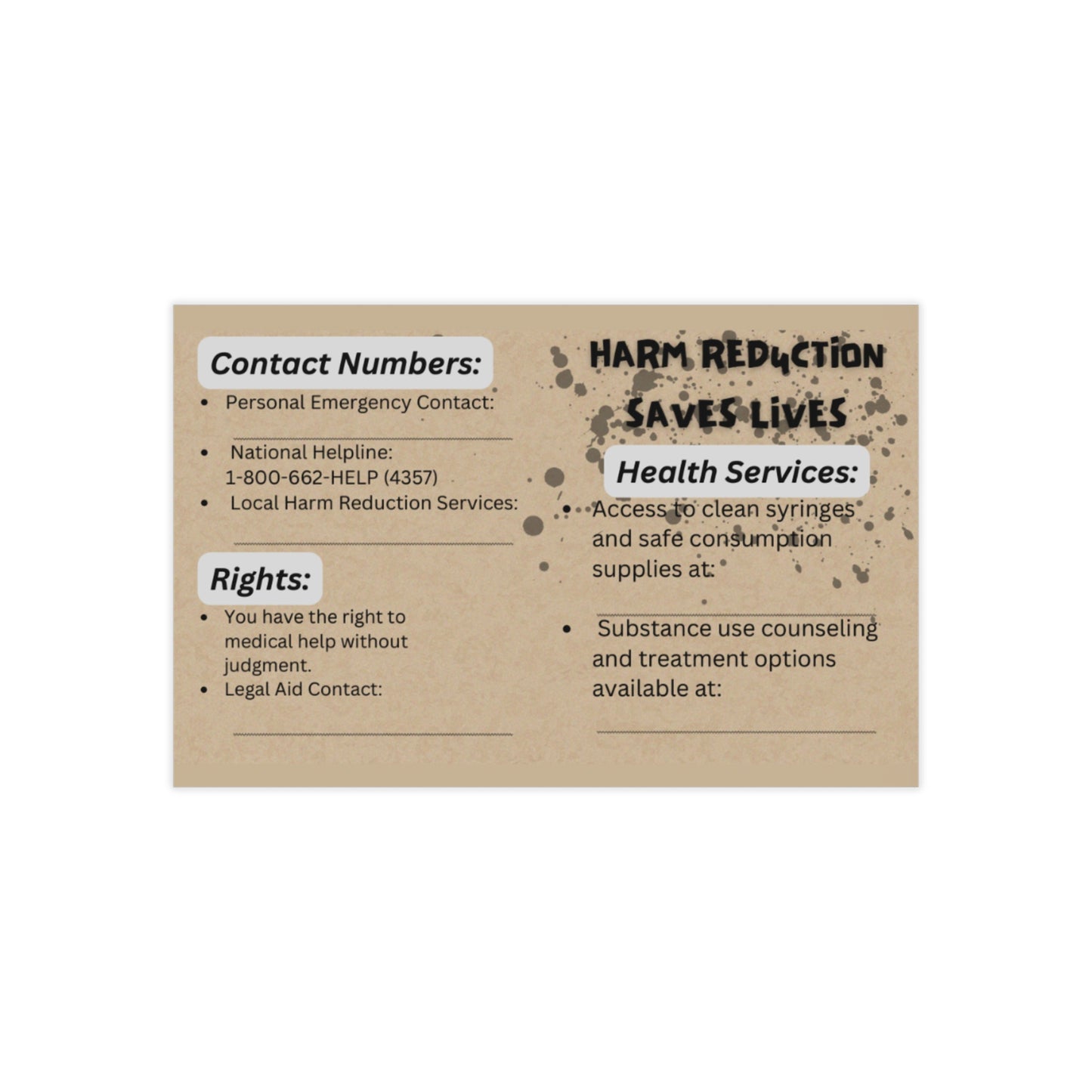 🩺 Harm Reduction Tips – Emergency Prep Wallet Cards (Set of 100)