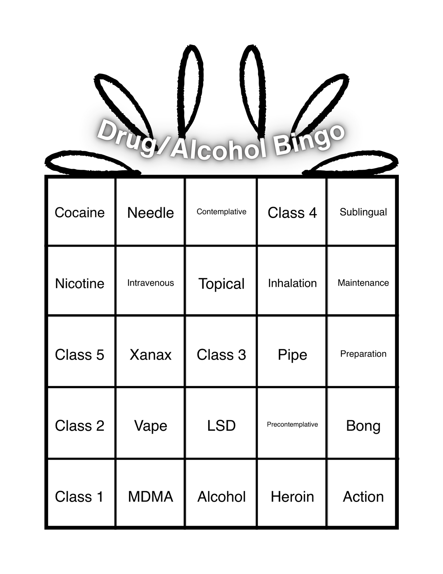Drug and Alcohol Bingo (PDF)