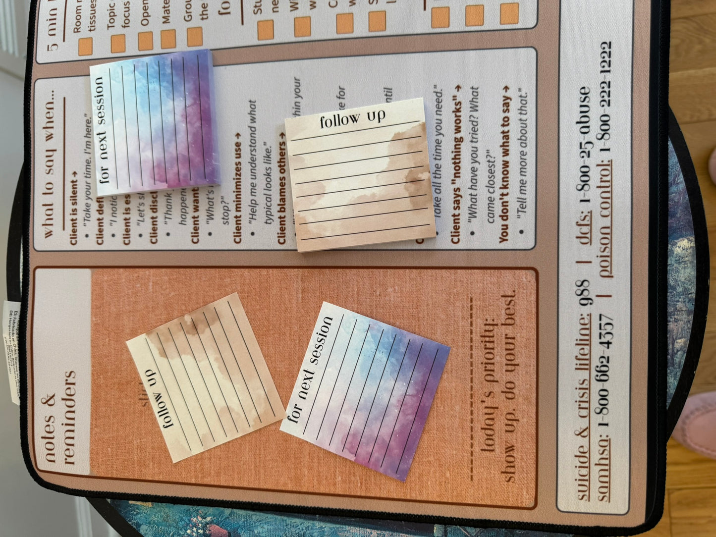 For Next Session" Sticky Notes · Clinician's Reminder Pad