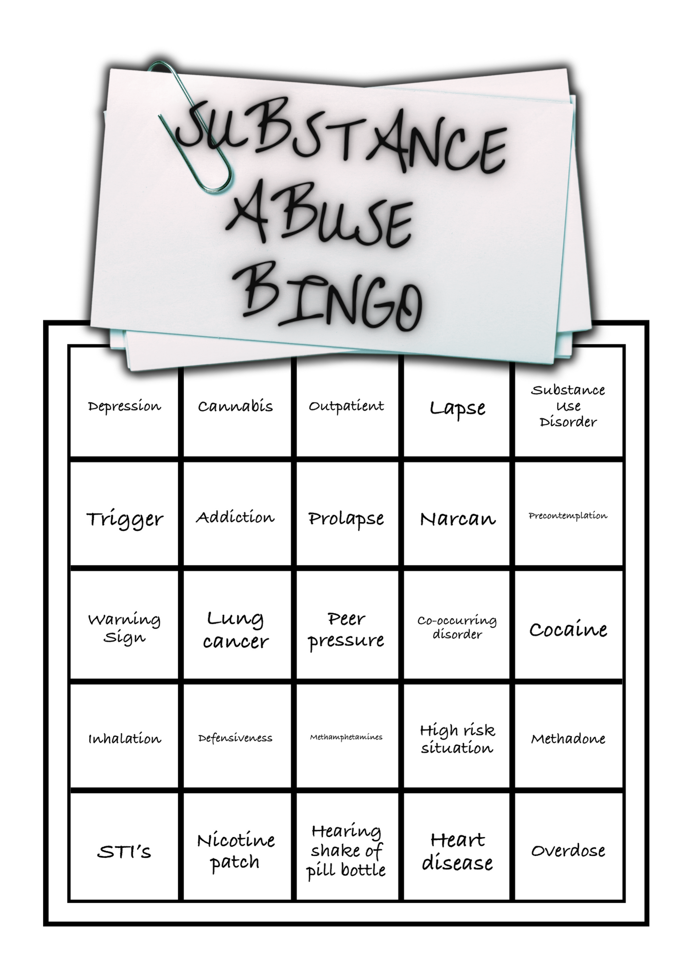 Substance Abuse Bingo (PDF)