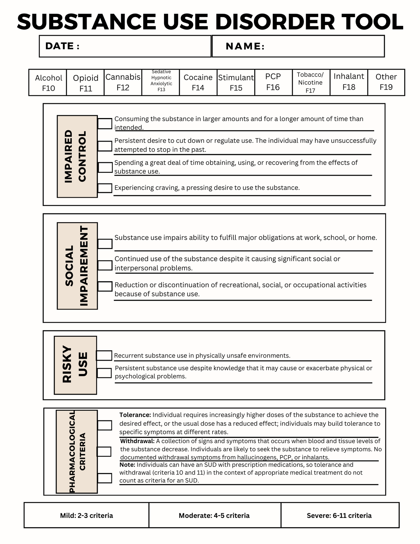 Substance Use Disorder Tool (Fillable PDF)