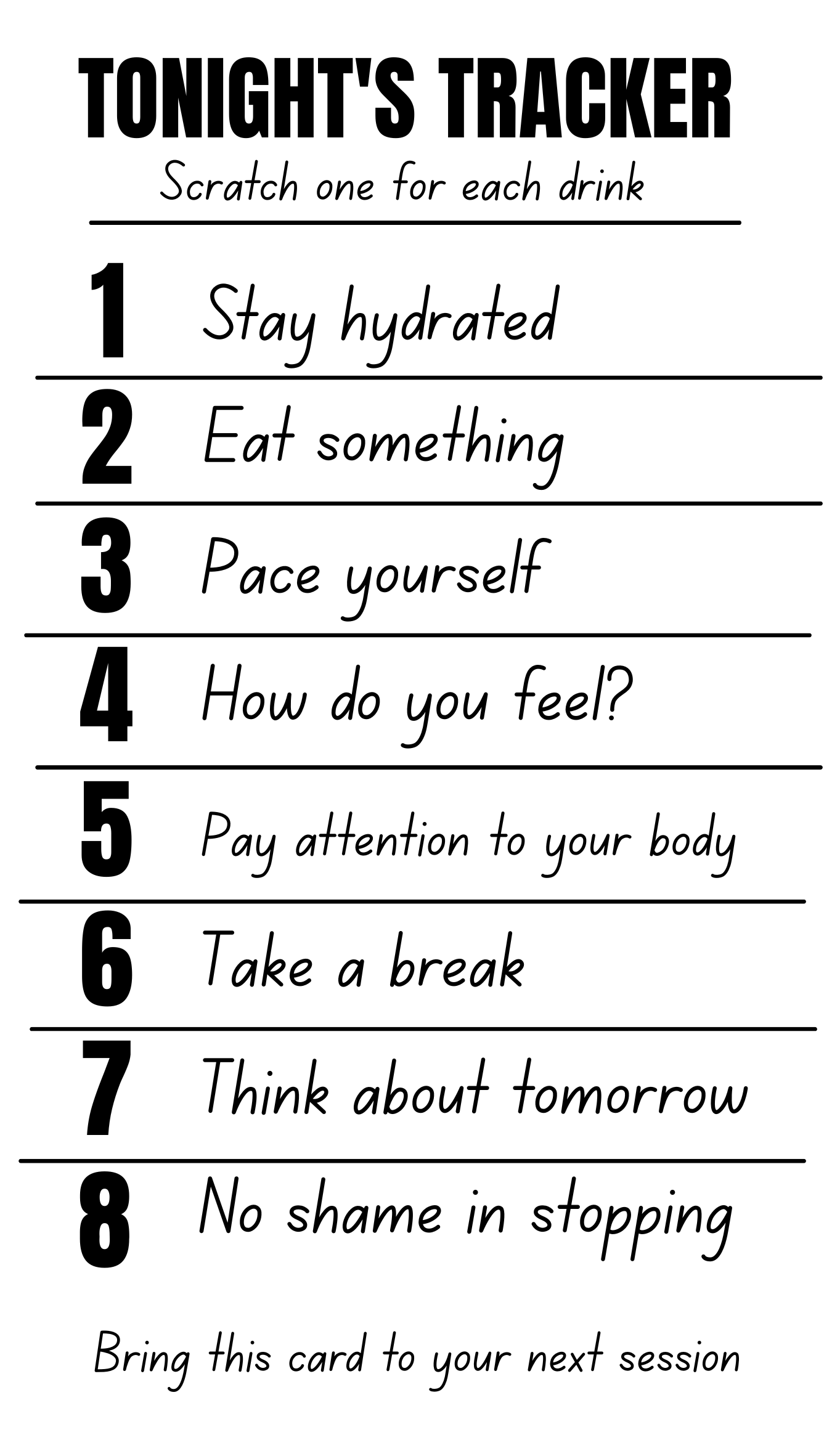 Harm Reduction Tracker Cards - Alcohol Version (10 or 20 card pack)