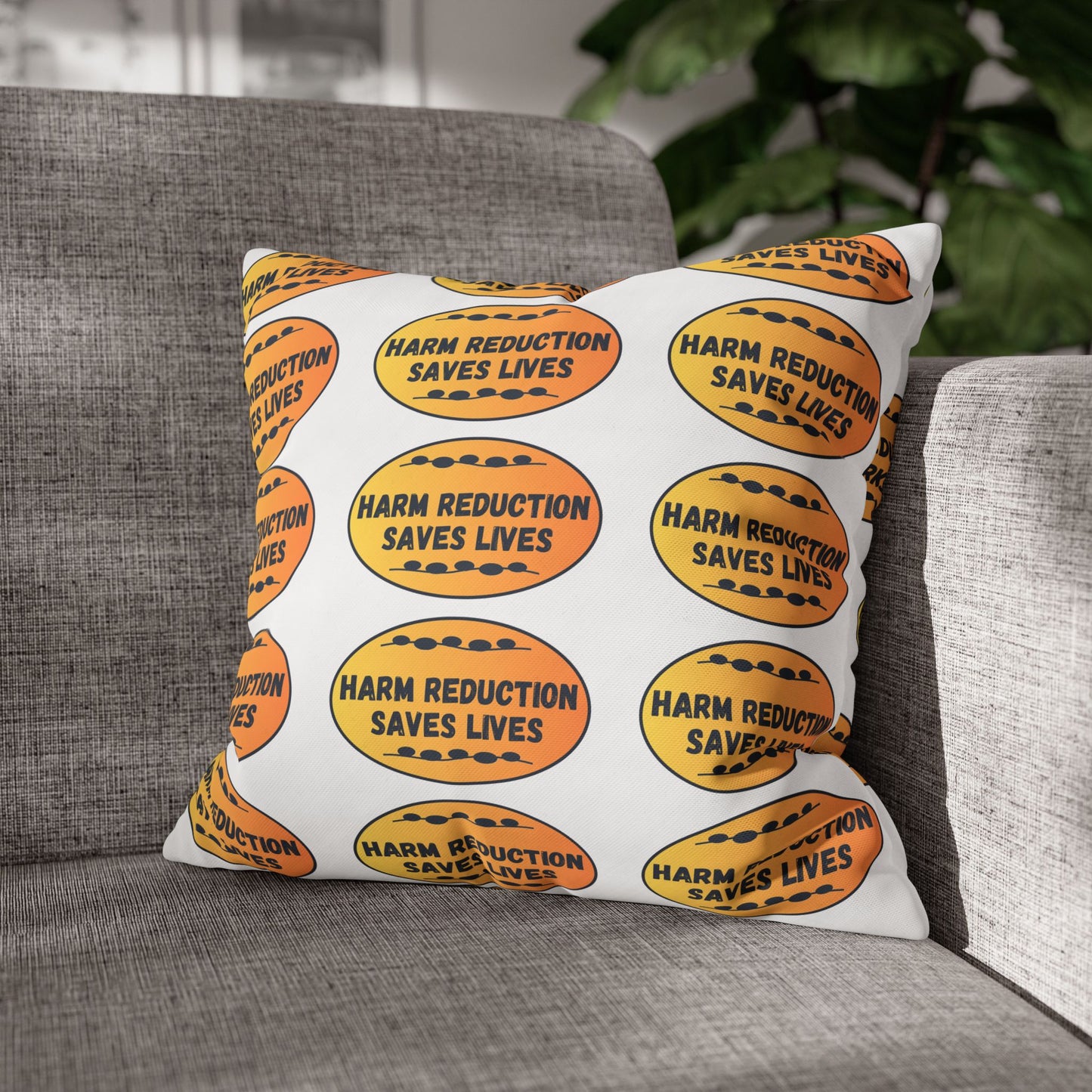 Harm Reduction Saves Lives - Pattern Throw Pillow (Bold Orange)