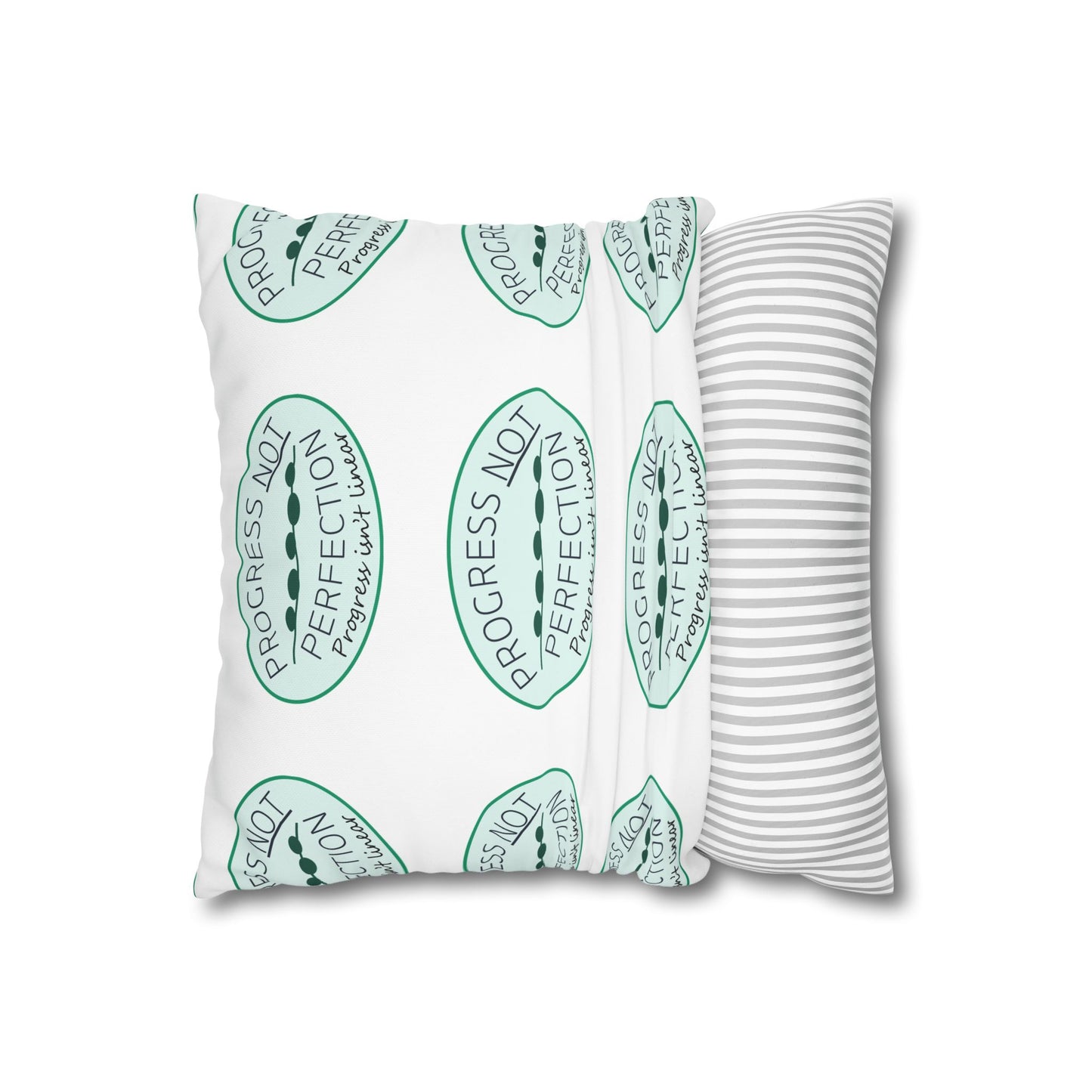 Progress Not Perfection - Pattern Throw Pillow (Teal Green)