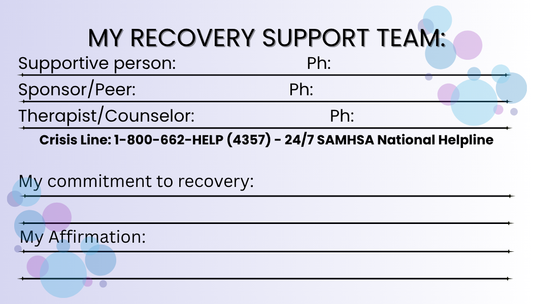 Relapse Prevention Wallet Card | Recovery Support Reference Card with Fill-In Sections