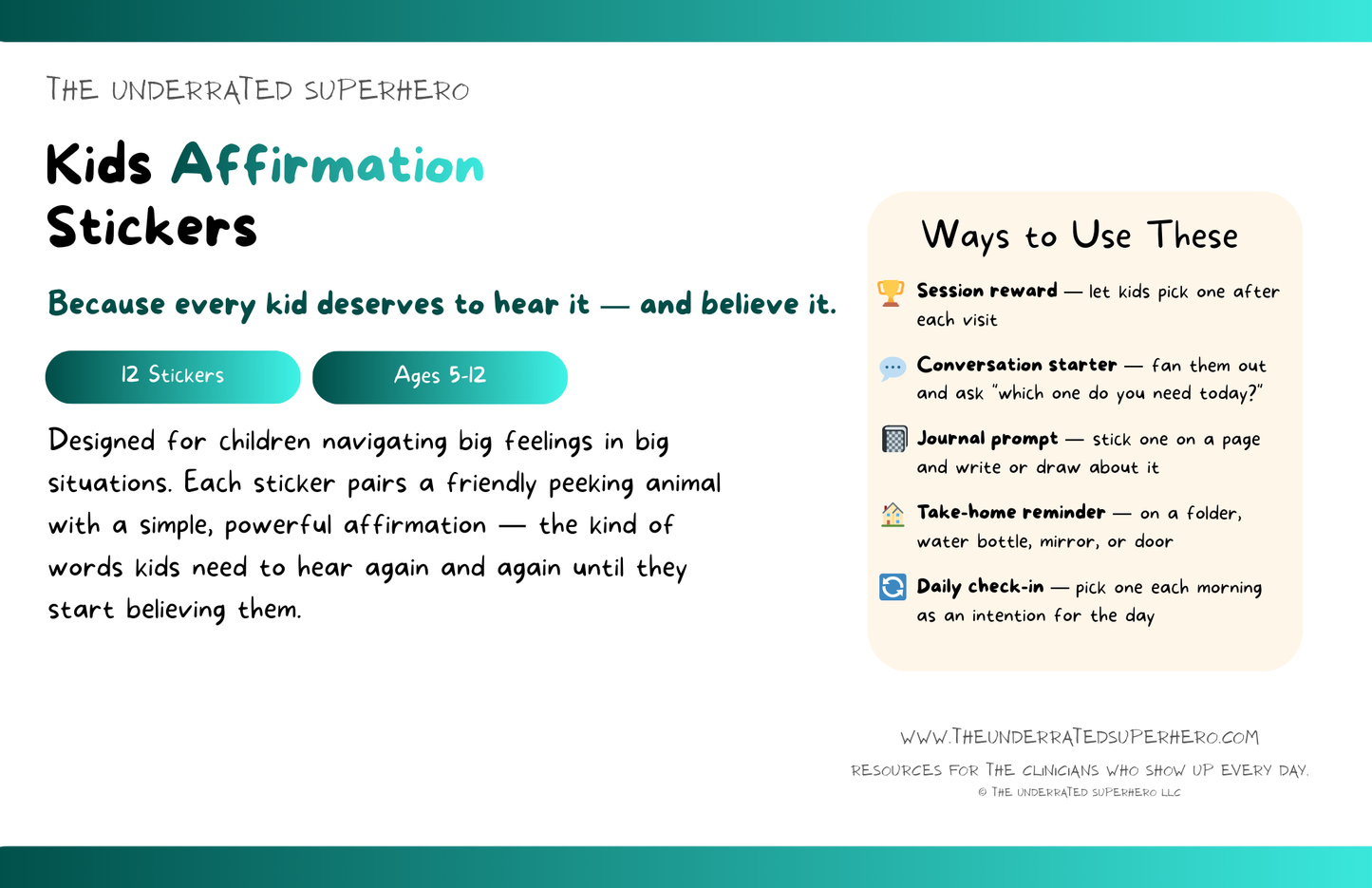 Kids Affirmation Stickers — 12-Sticker Sheet | Ages 5–12