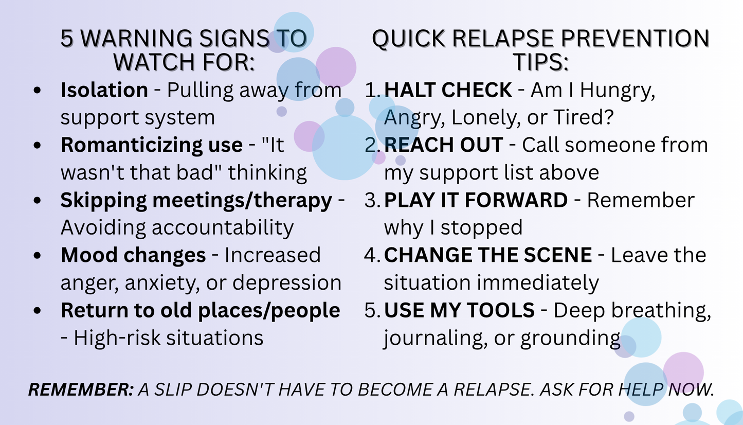 Relapse Prevention Wallet Card | Recovery Support Reference Card with Fill-In Sections
