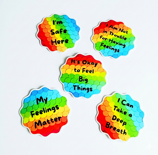 Rainbow Feelings Affirmation Stickers — 6-Pack | Ages 5–12 | Die-Cut