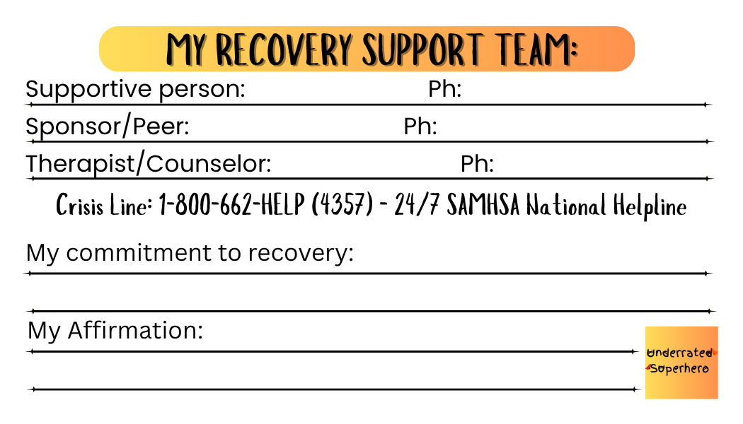Relapse Prevention Wallet Card | Recovery Support Reference Card with Fill-In Sections