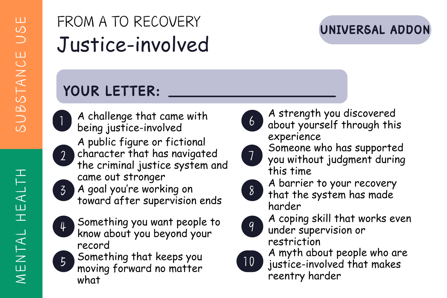 From A to Recovery — Justice-Involved Add-on (Universal)