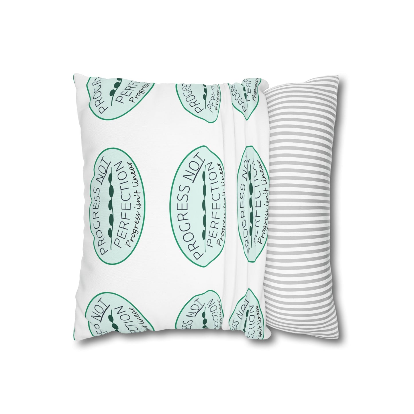 Progress Not Perfection - Pattern Throw Pillow (Teal Green)