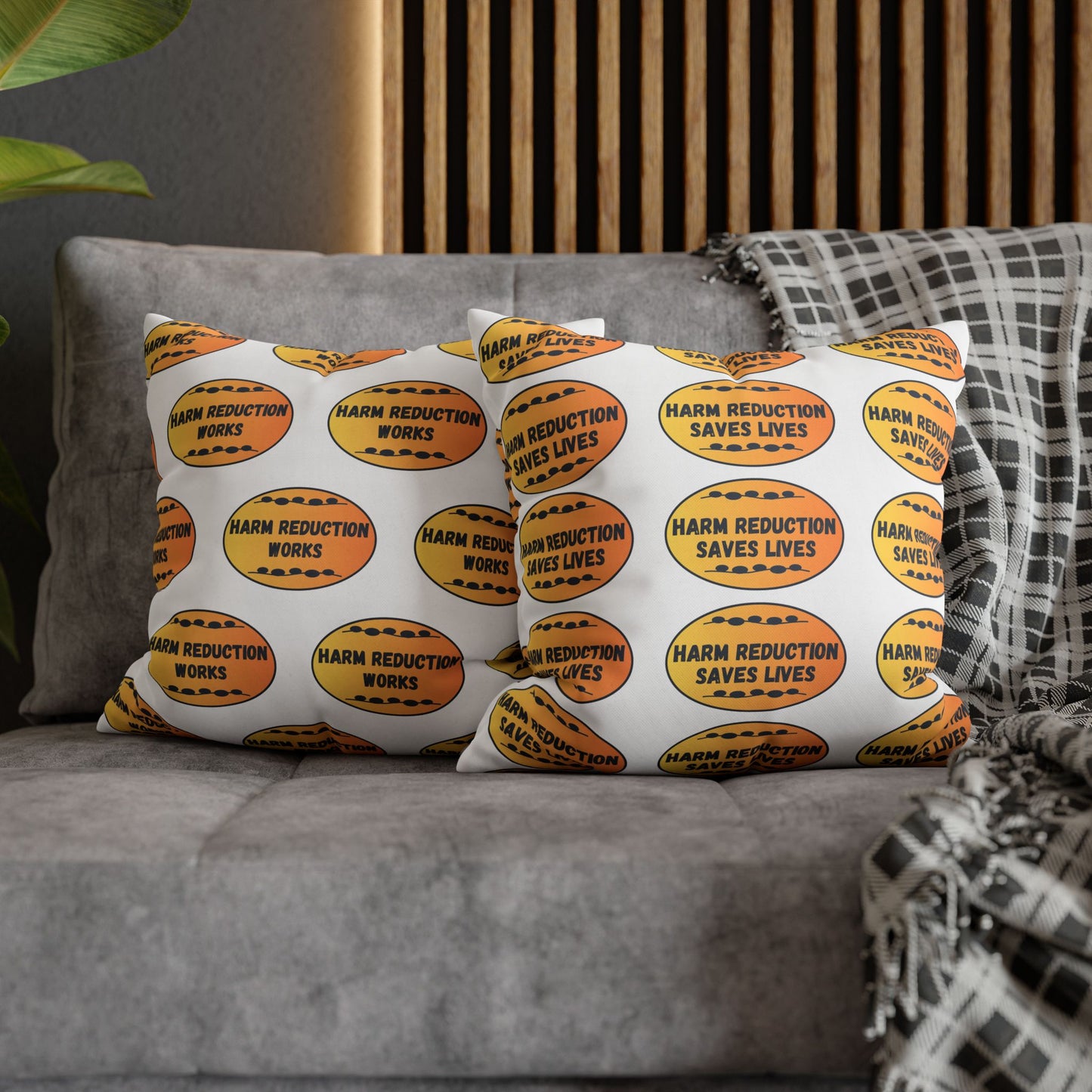 Harm Reduction Saves Lives - Pattern Throw Pillow (Bold Orange)