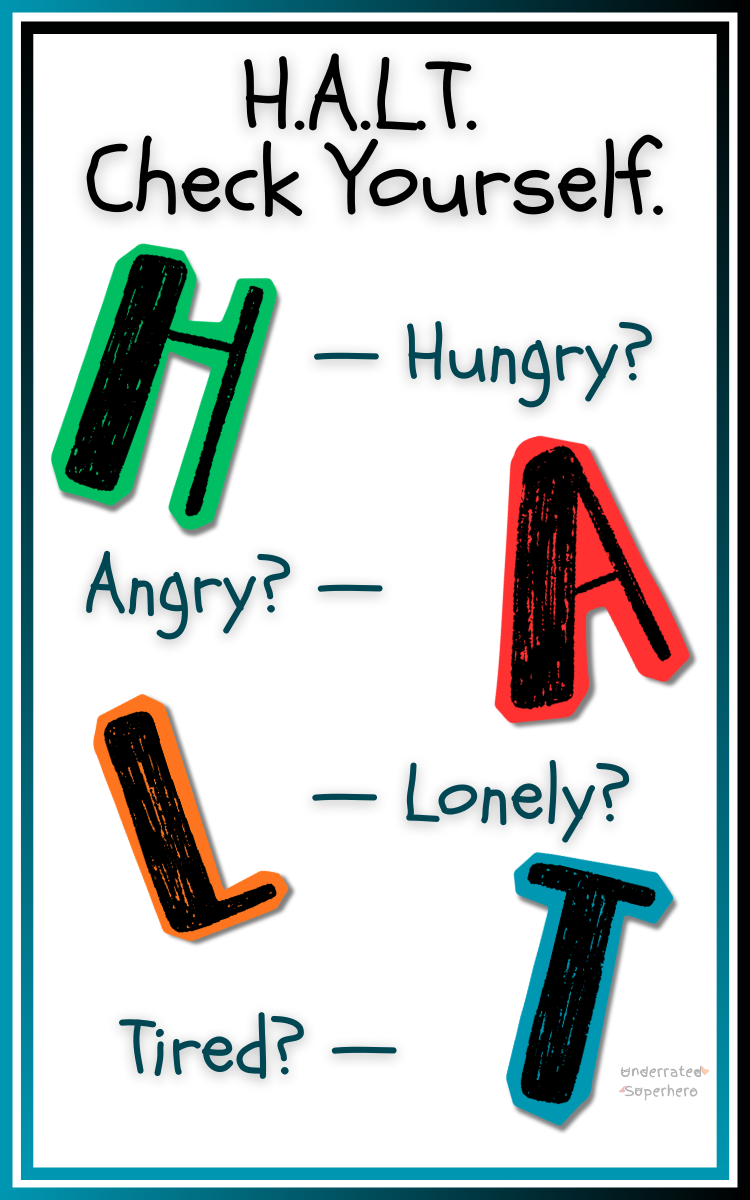 HALT Check-In Card — Hungry, Angry, Lonely, Tired