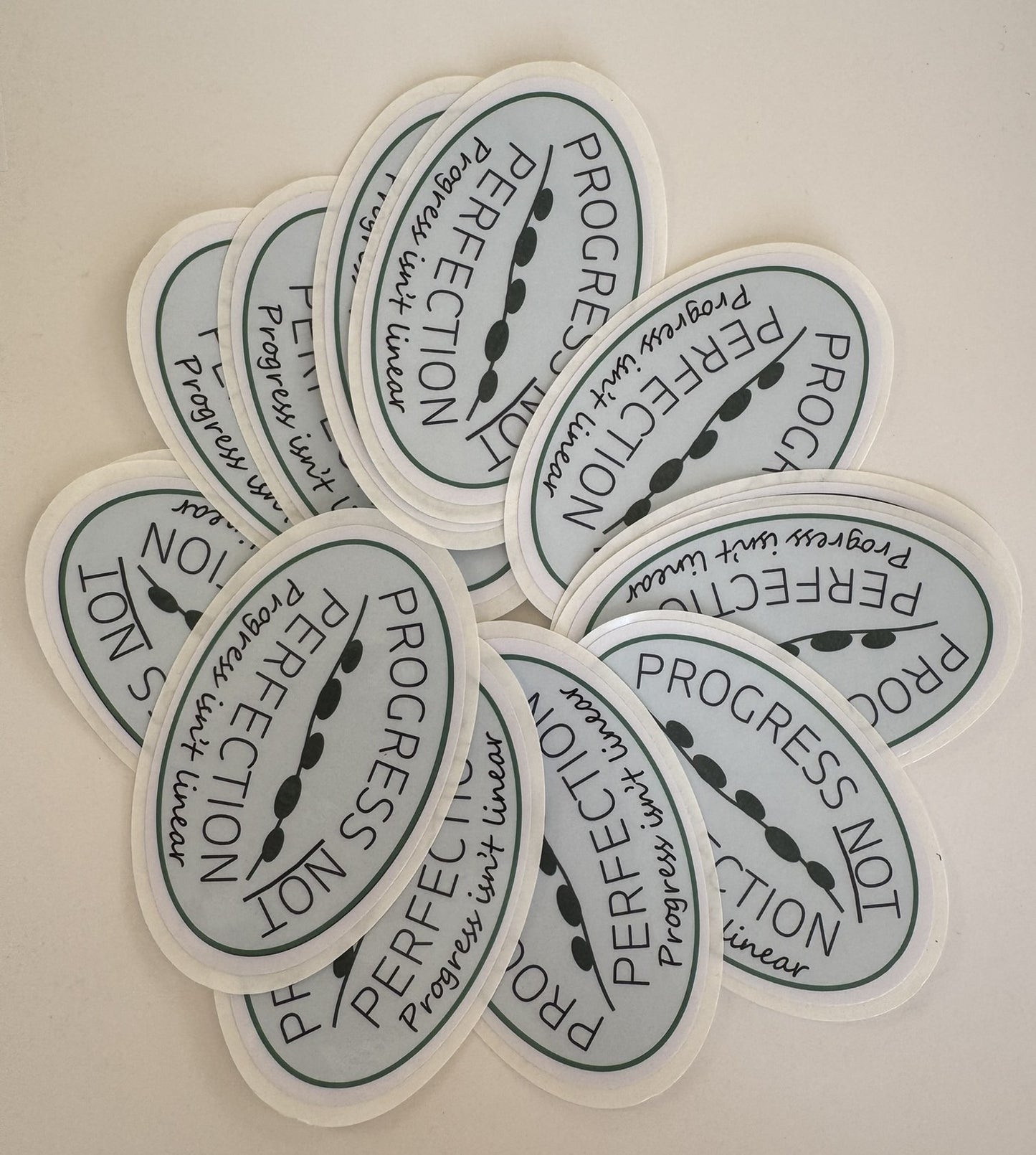Progress Not Perfection Sticker - Oval (Teal Green)