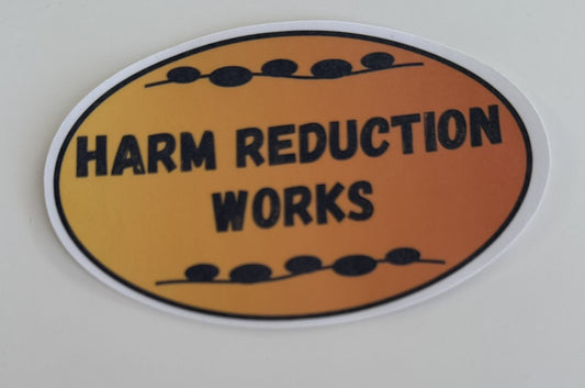 Harm Reduction Works Sticker - Oval (Orange Gradient)