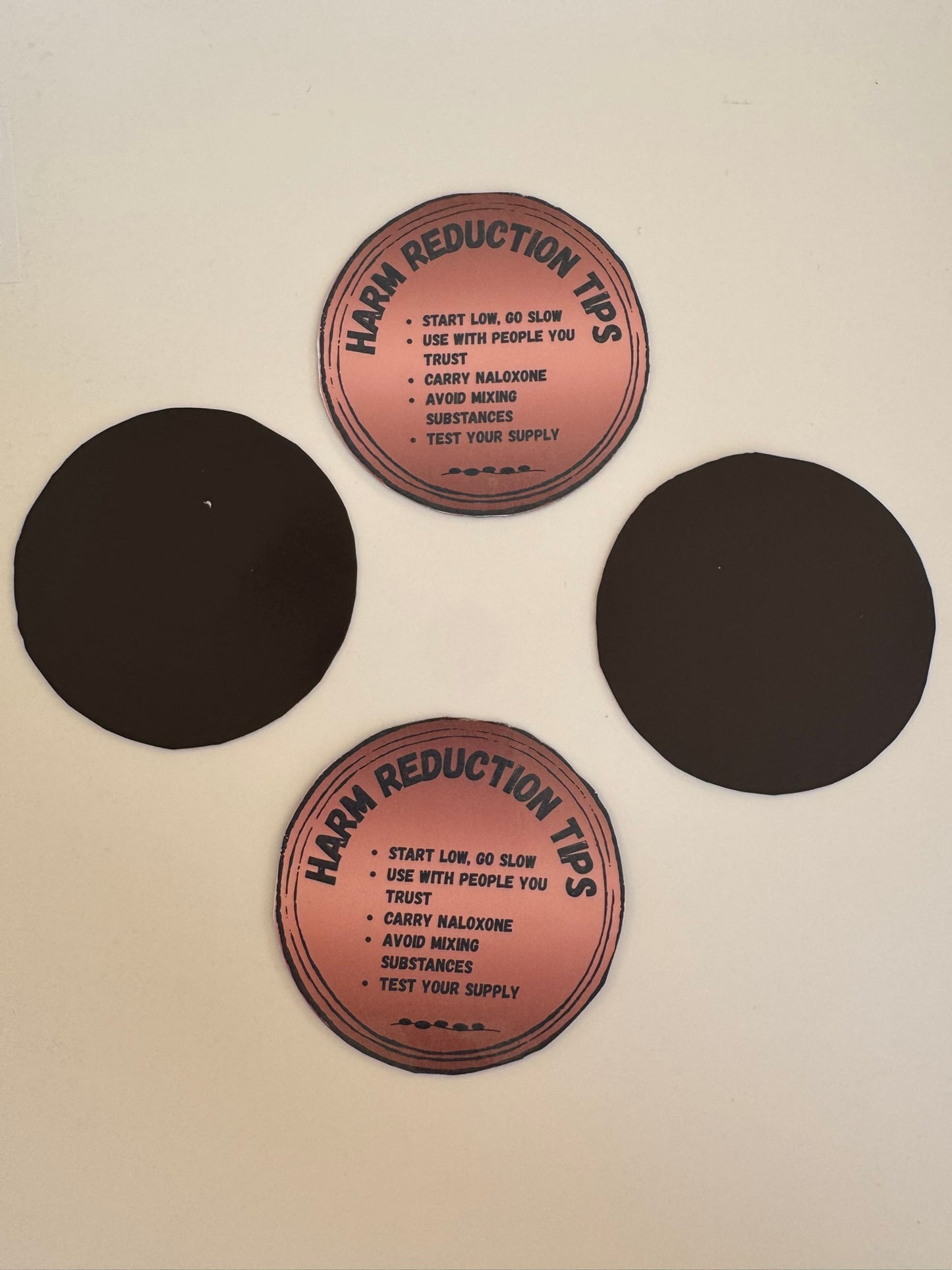 Harm Reduction Tips - Sticker or Magnet (Pink/Coral Circle)