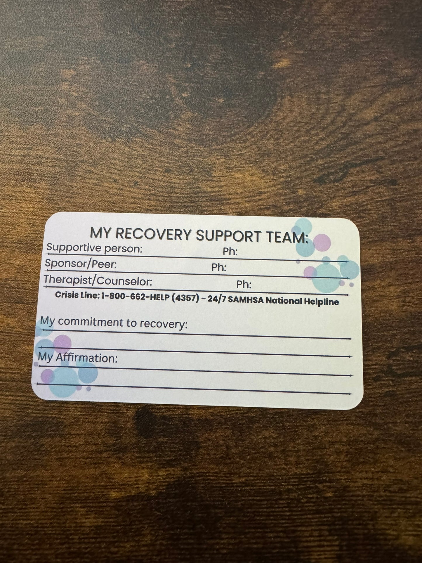 Relapse Prevention Wallet Card | Recovery Support Reference Card with Fill-In Sections