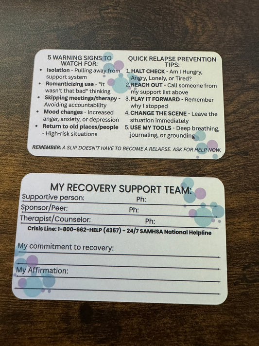 Relapse Prevention Wallet Card | Recovery Support Reference Card with Fill-In Sections