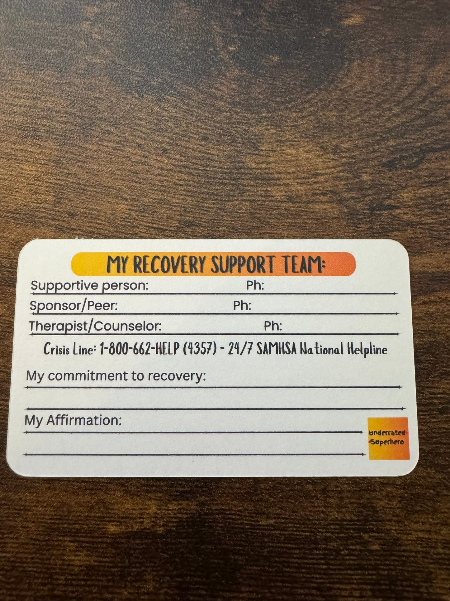 Relapse Prevention Wallet Card | Recovery Support Reference Card with Fill-In Sections