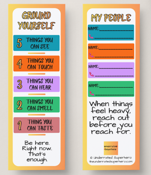 Ground Yourself Bookmark | 5-4-3-2-1 Grounding Technique | Clinical Tool | Made to Order